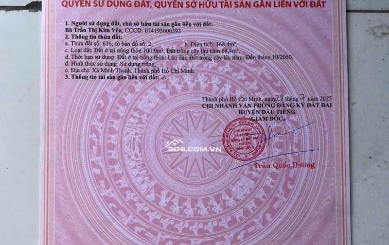 BÁN ĐẤT NỀN TẠI MINH THẠNH DẦU TIẾNG-HCM GIÁ CHỈ 1XX
